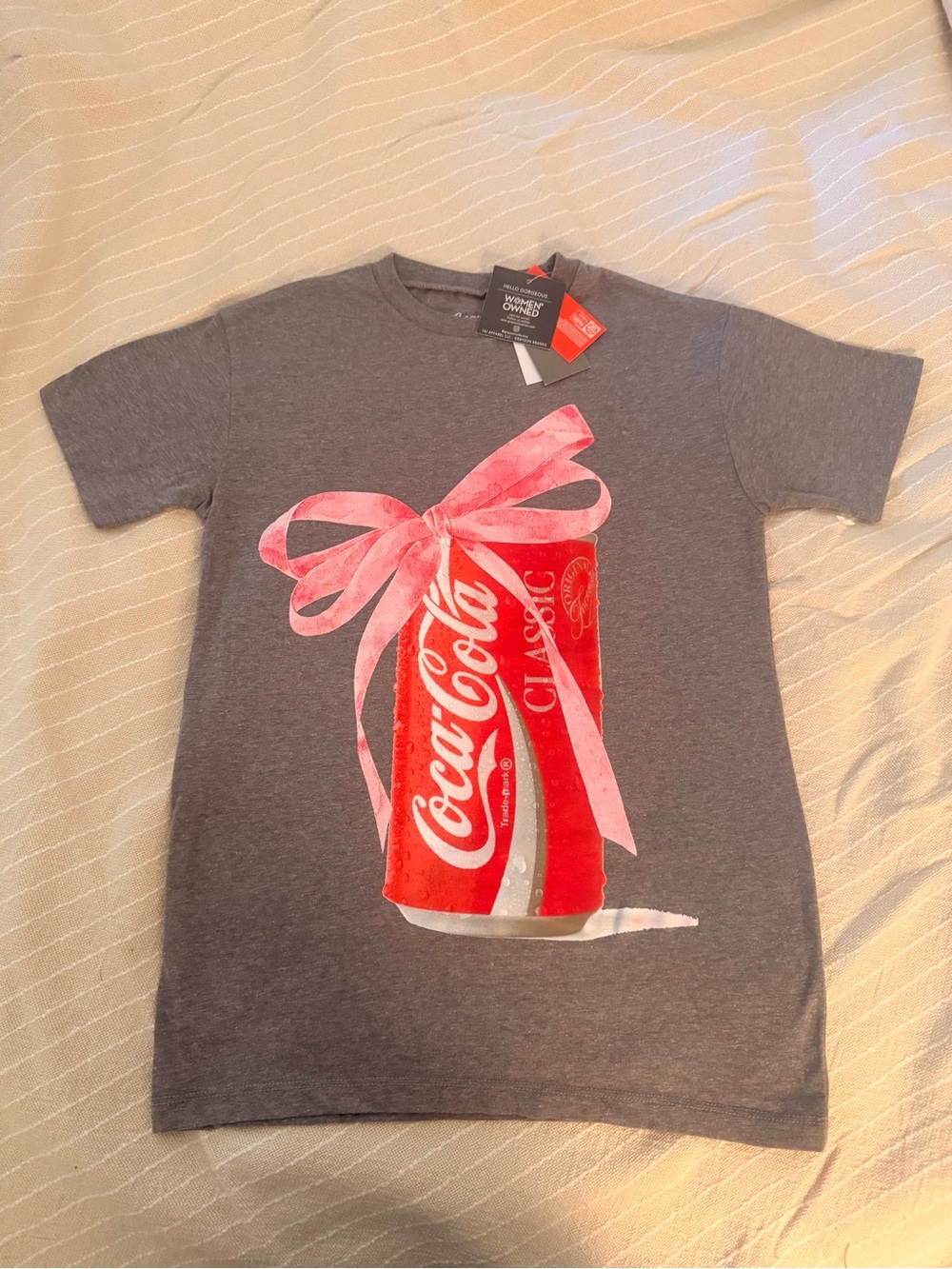 Coca Cola Grey Woman Tee with Red Can and Pink Bow